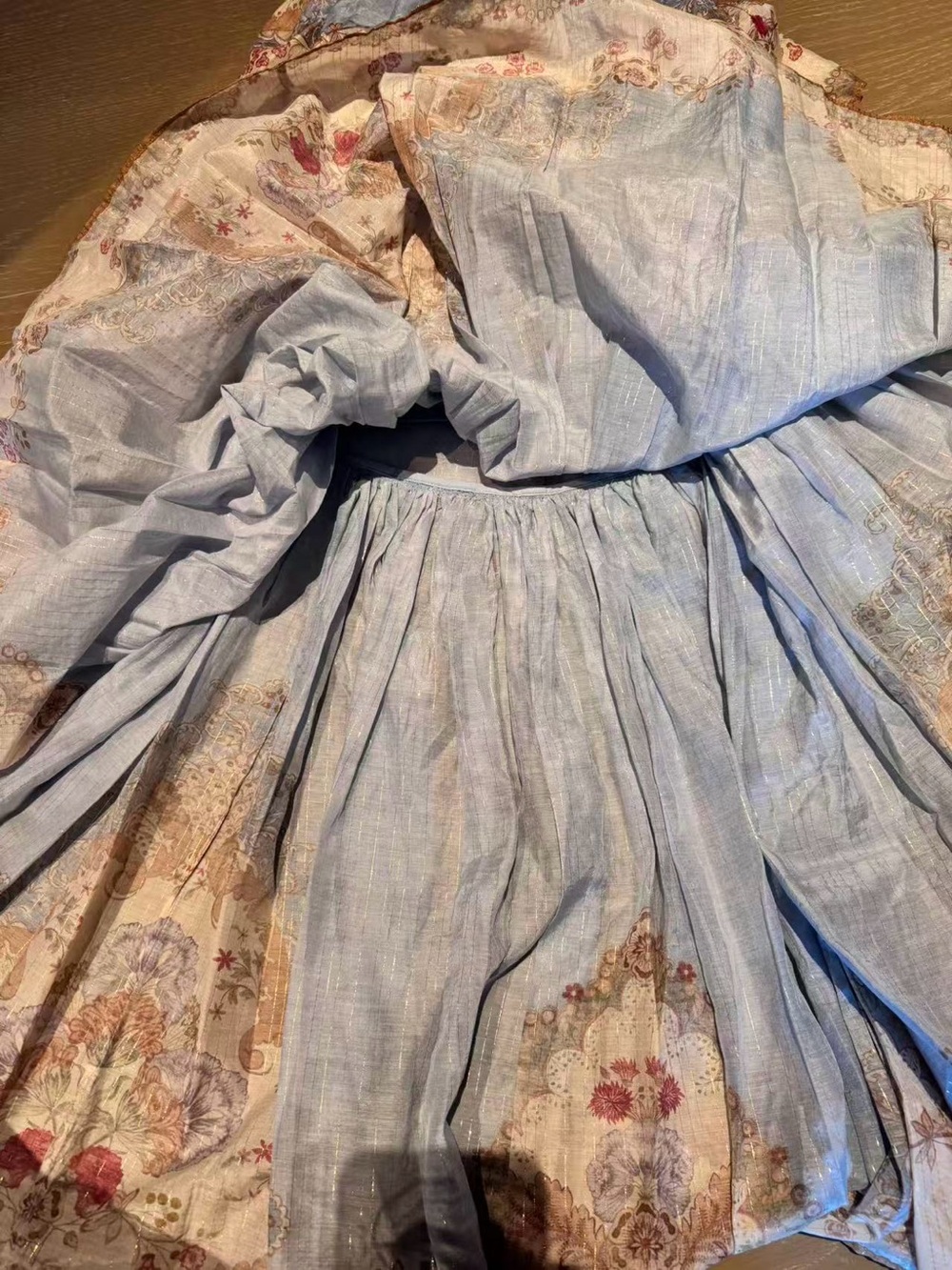 Zimmermann Blue and Cream Tiered Spaghetti-Strap Maxi Dress - Picture 10 of 11